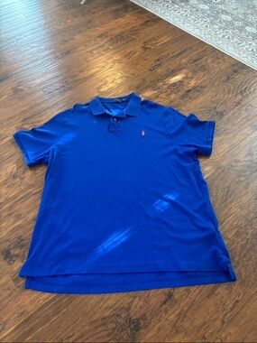 Mens Polo Ralph Lauren Performance Polo Shirt Blue / Orange logo 2XL XXL AUBURN
